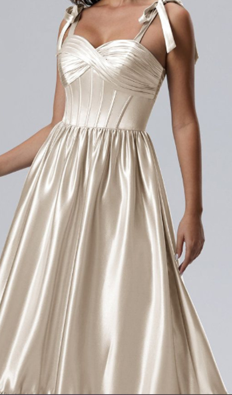 AW BRIDAL SZ 8 M champagne Blustery formal party gala maxi dress NEW B36